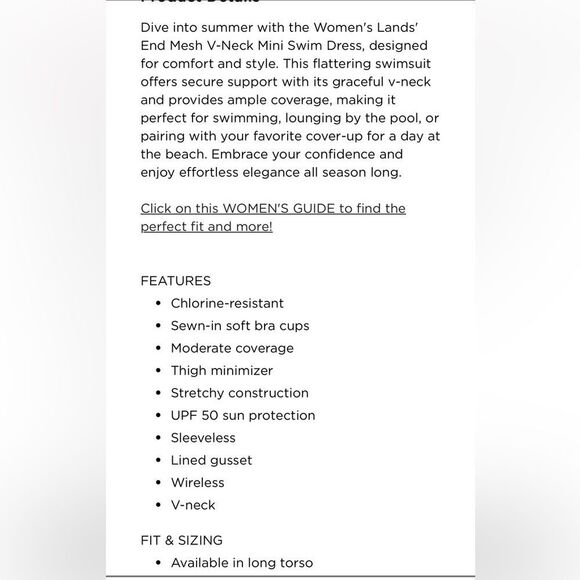 Land's End Plus Standard Mesh V Neck Mini Swimsuit Dress one piece minimizer Var - Picture 4 of 4